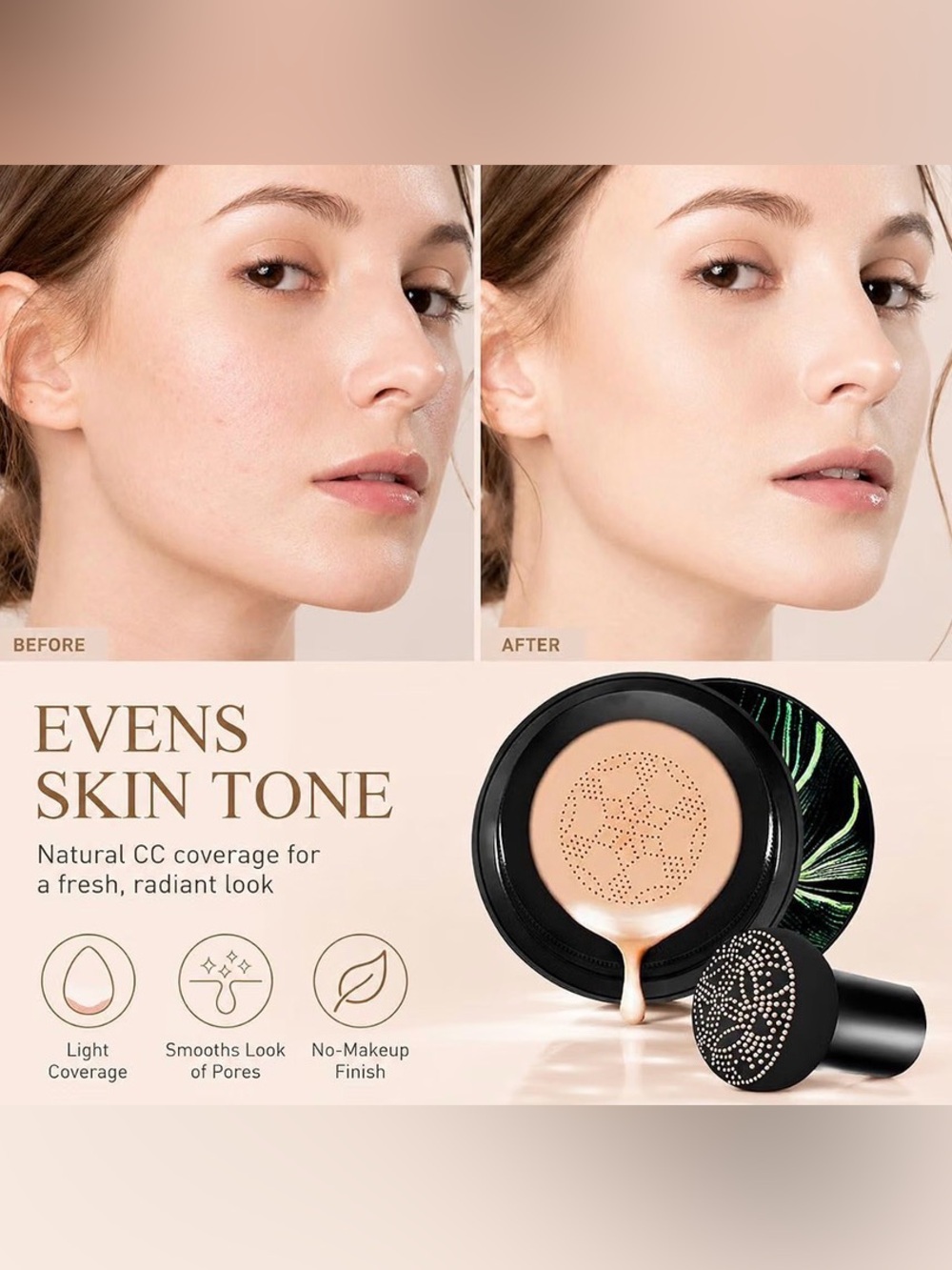 Radiant Skin Tone CC cream with mushroom Cushion - Natural Beige (Women Makeup)